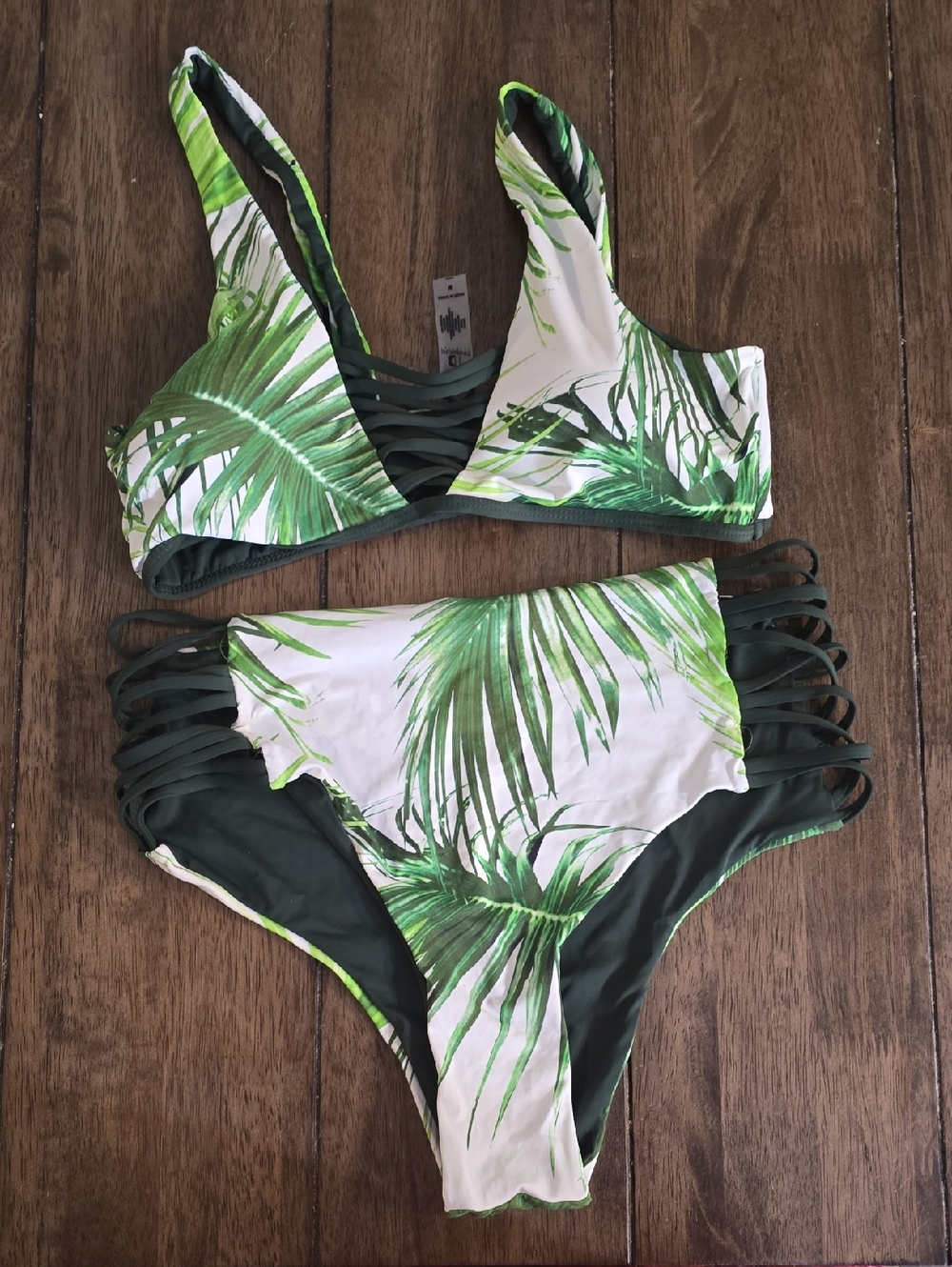 TiniBikini Green Palm Print Reversable Two-Piece Bikini